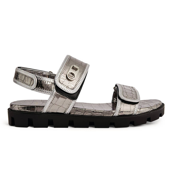 Christian Louboutin Lock Cool Metallic Croc-Embossed Leather Chunky Sandals - Picture 1 of 16
